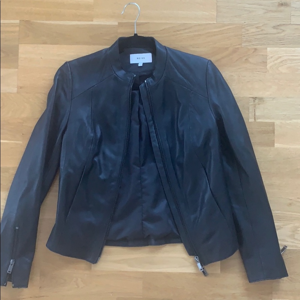 Reiss lamb leather moto jacket size US 4